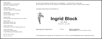 Traueranzeige von Ingrid Block von Pegnitz-Zeitung